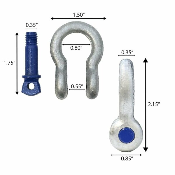 Boxer Tools Forged Anchor Shackle 5/16-in.Heavy Duty Forged Steel - Load Capacity up to 3/4 Ton, 2PK FH409-516-2